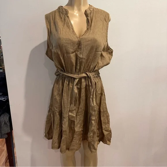 yes zee | Dresses | New Linen Mini Dress Sx Xl Sleeveless Belted Brown Yes  Zee Elastic Waist Nwt | Poshmark
